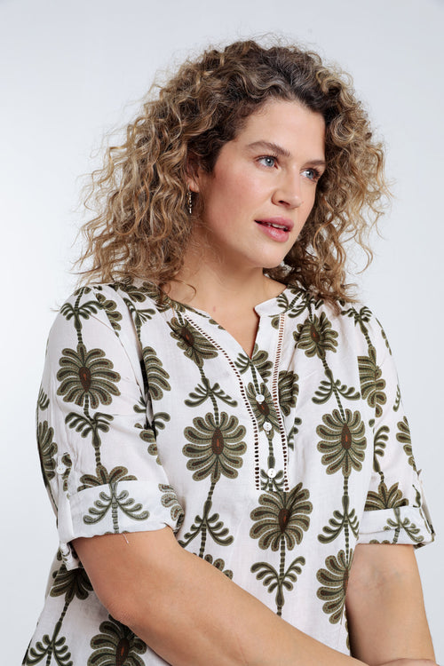 Blouse met opengewerkt detail en tweekleurige print-Paprika-4