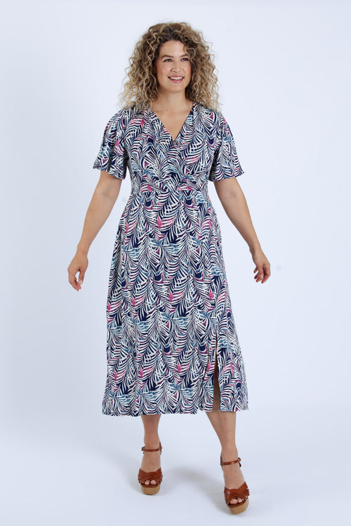 Lange jurk met bladerenprint-Paprika-8