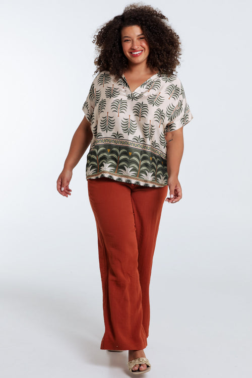 Blouse van viscose met palmprint-Paprika-9