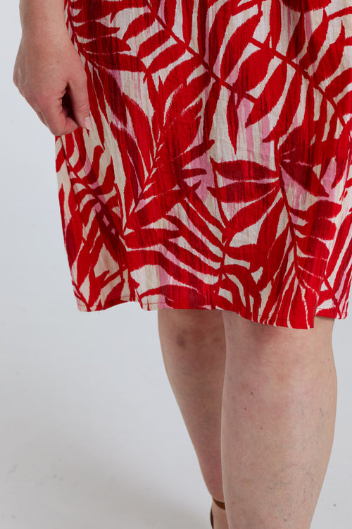 Jurk van viscose met bladenprint-Paprika-5