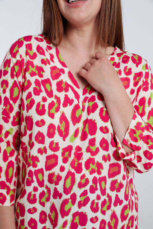 Blouse van viscose met dierenprint-Paprika-4