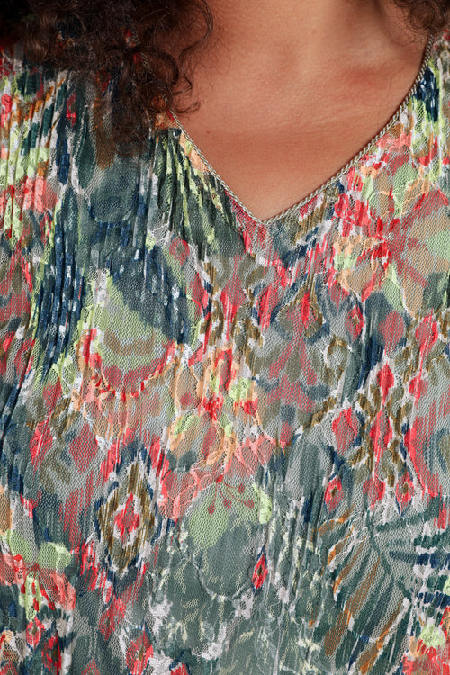 Plissé kanten tuniek met bloemenprint-Paprika-4