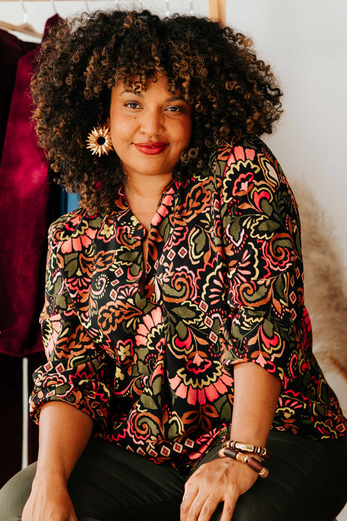 Blouse van bedrukt viscose in folkstijl-Paprika-1