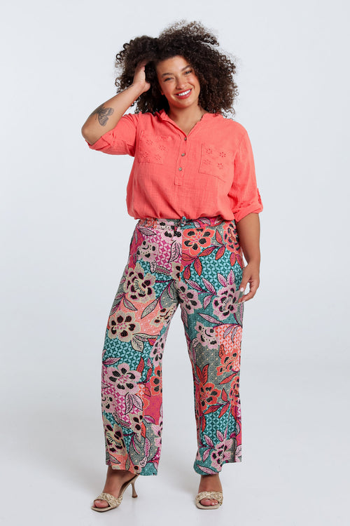 Bloemenprint viscose pantacourt-Paprika-7