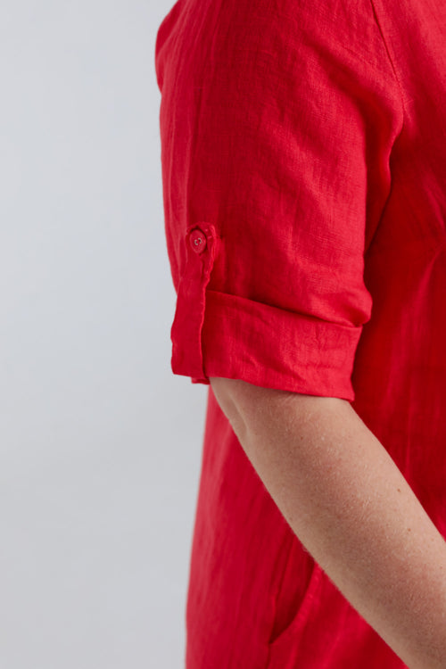 Effen linnen tuniek jurk-Paprika-4