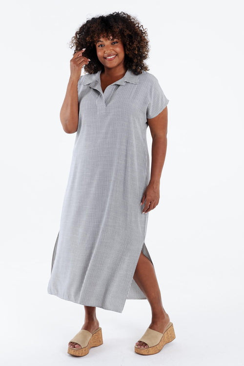 Robe longue en viscose à rayures-Paprika-7
