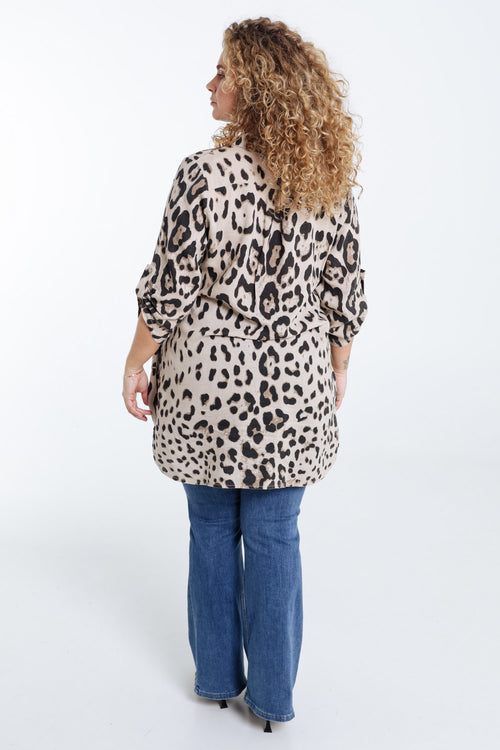 Lange linnen blouse met dierenprint-Paprika-2