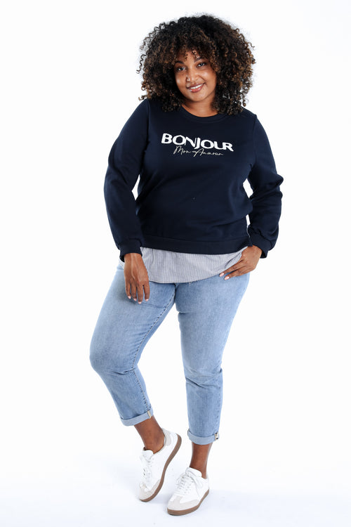Sweat Bonjour met nep-overhemd-Paprika-9