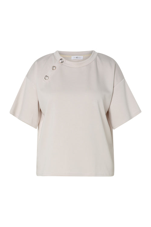 Effen T-shirt met decoratieve knopen-Paprika-10