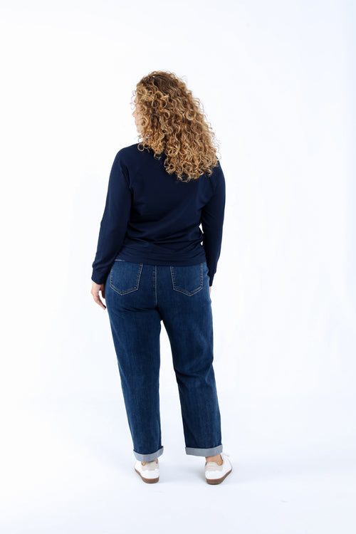 Sweat en molleton uni avec imprimé et strass-Paprika-2