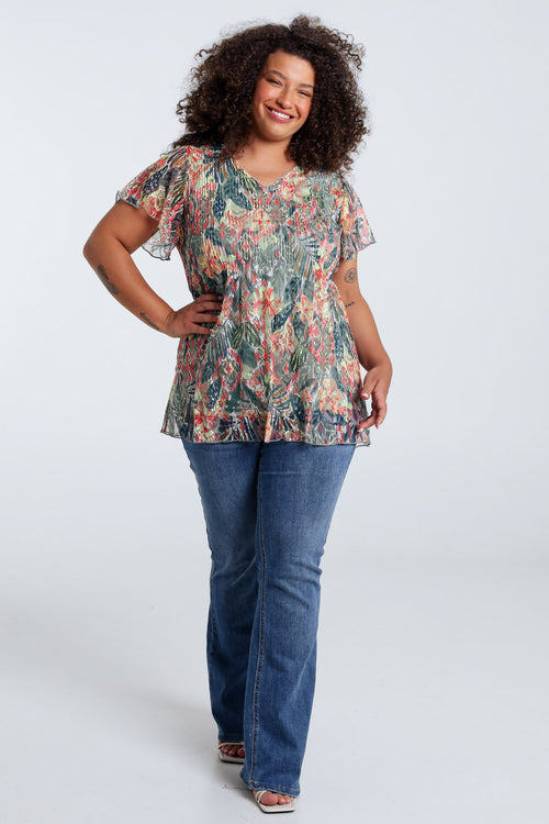 Plissé kanten tuniek met bloemenprint-Paprika-7