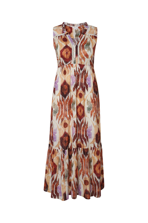 Lange jurk van viscose met etnische print-Paprika-10