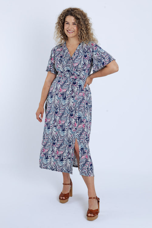 Lange jurk met bladerenprint-Paprika-9
