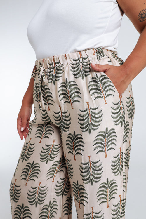 Satijnen effect broek met palmprint-Paprika-6