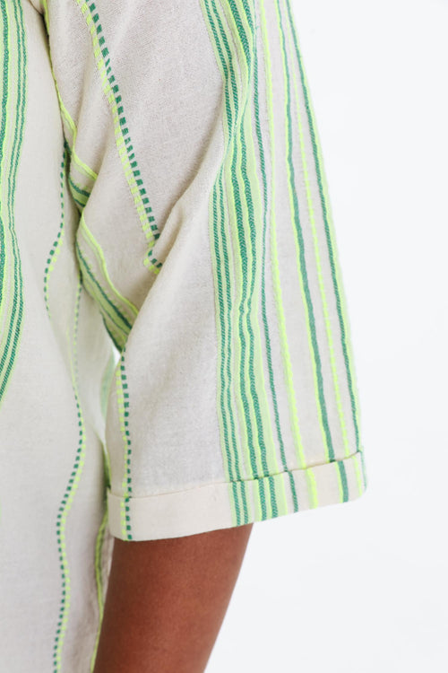 Blouse 100% katoen met fluokleuren strepen-Paprika-6