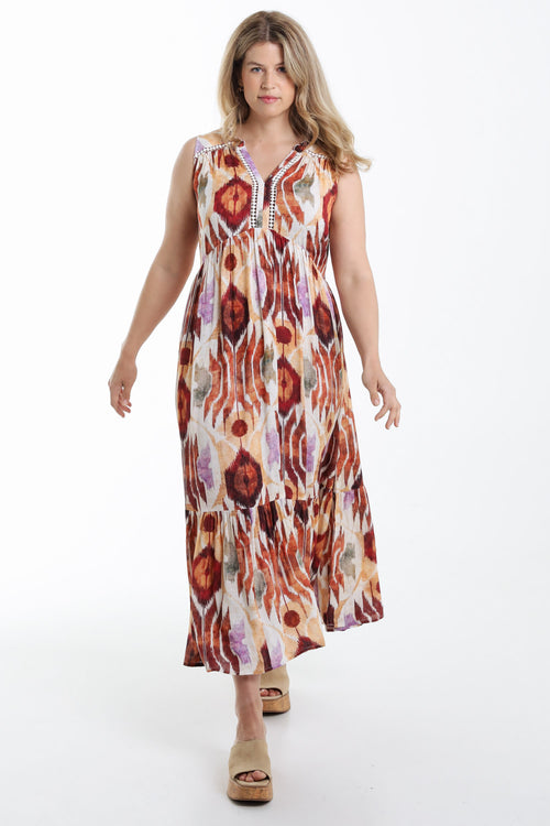 Lange jurk van viscose met etnische print-Paprika-7