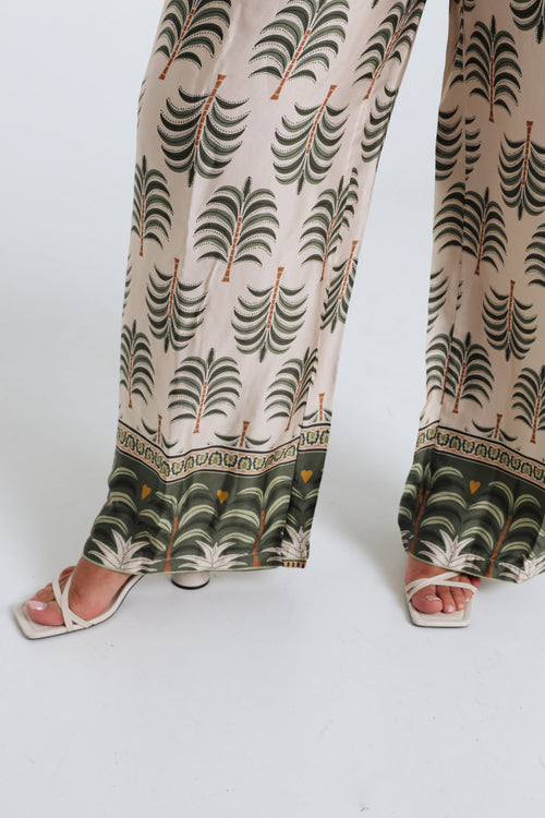 Satijnen effect broek met palmprint-Paprika-5