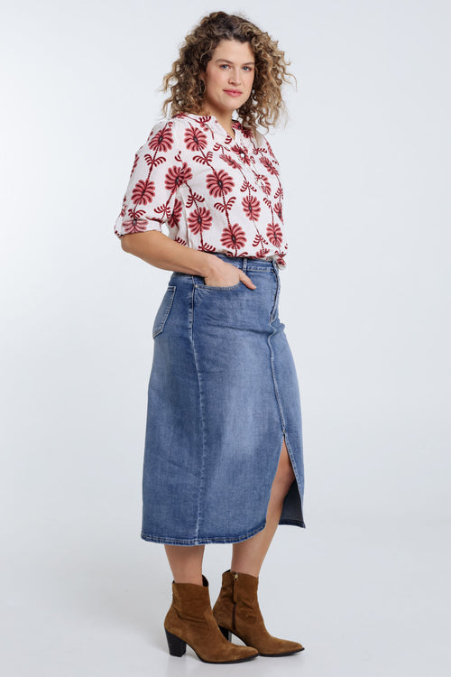 Blouse met opengewerkt detail en tweekleurige print-Paprika-8