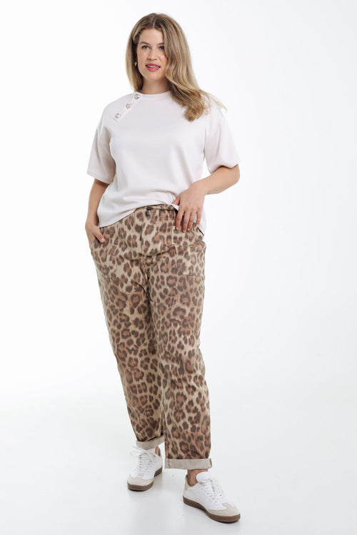 Effen T-shirt met decoratieve knopen-Paprika-9
