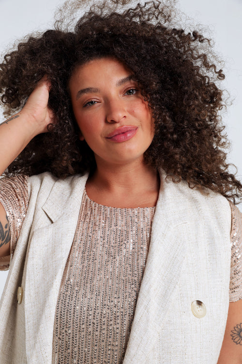 Gilet van viscose en lin met lurex-Paprika-3