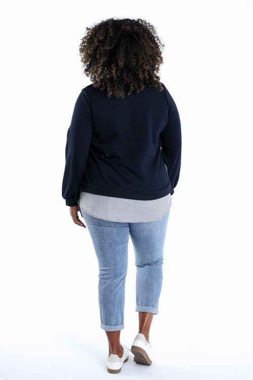 Sweat Bonjour met nep-overhemd-Paprika-3