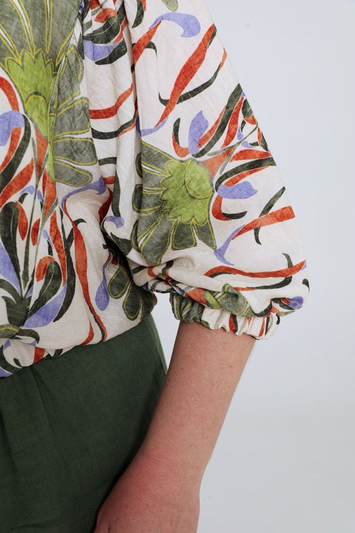 Bloes van viscose met bloemenprint-Paprika-5