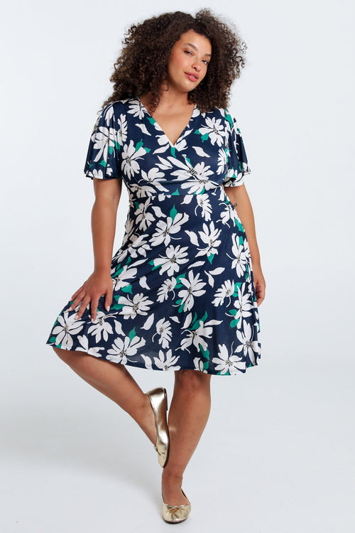 Robe mi-longue imprimé floral-Paprika-7