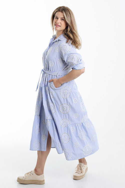 Gestreepte lange jurk met borduursels-Paprika-7