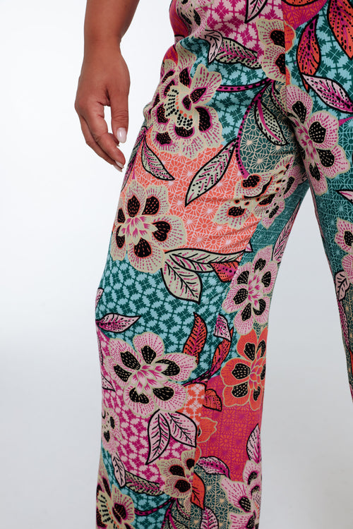 Bloemenprint viscose pantacourt-Paprika-6