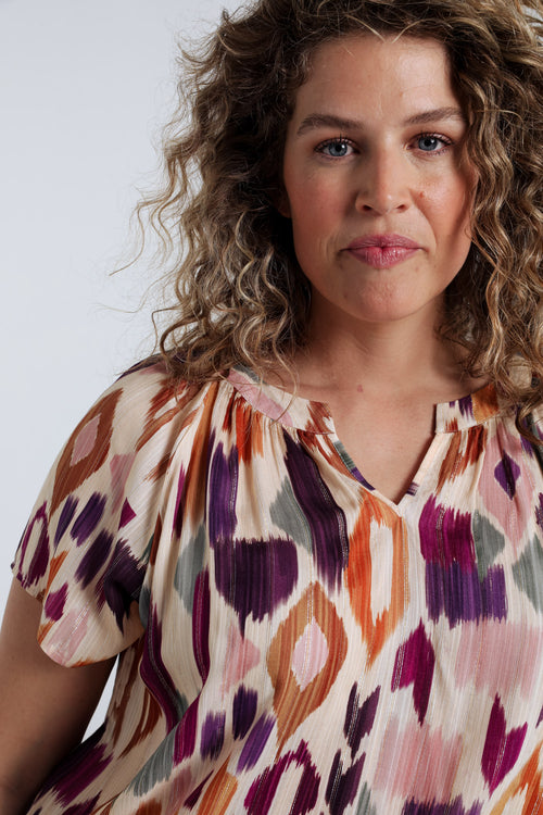 Blouse van viscose met grafische print en lurex-Paprika-5