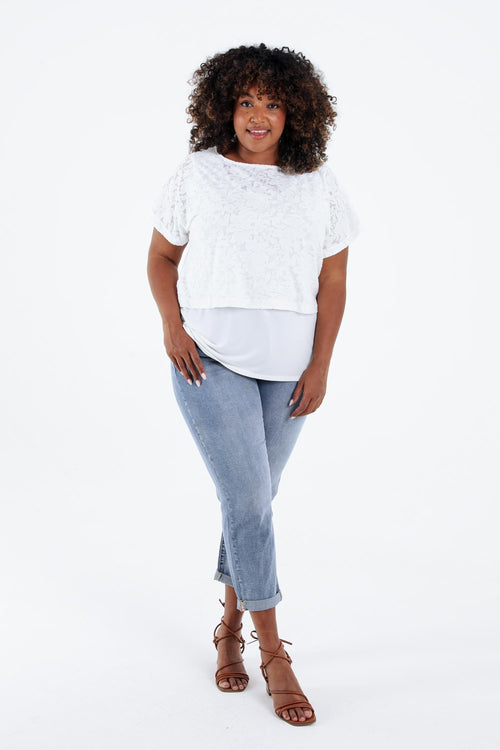 T-shirt 2 in 1 uni in geperforeerde stof-Paprika-9