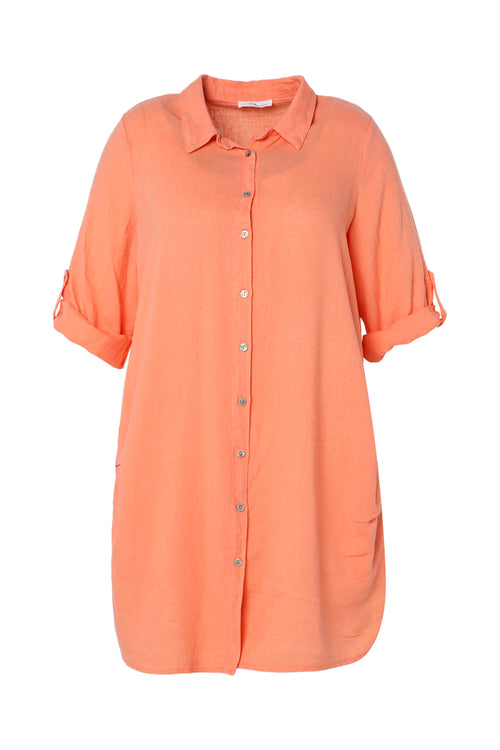 Effen lange linnen en viscose blouse-Paprika-10
