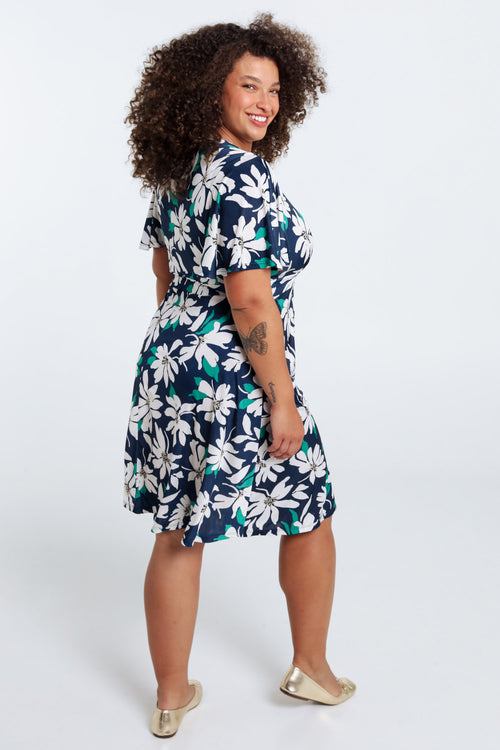 Robe mi-longue imprimé floral-Paprika-2