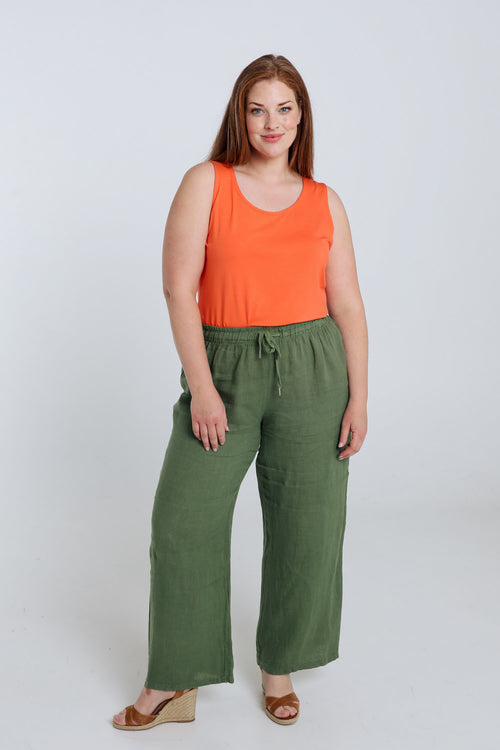 Effen linnen broek-Paprika-9