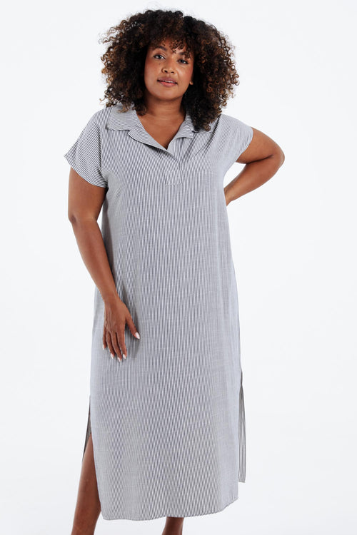 Robe longue en viscose à rayures-Paprika-1