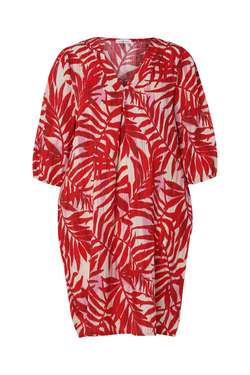 Jurk van viscose met bladenprint-Paprika-10