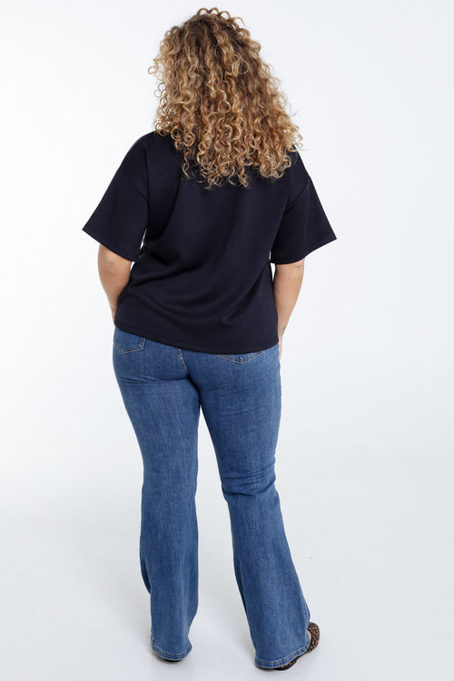 Effen T-shirt met decoratieve knopen-Paprika-2