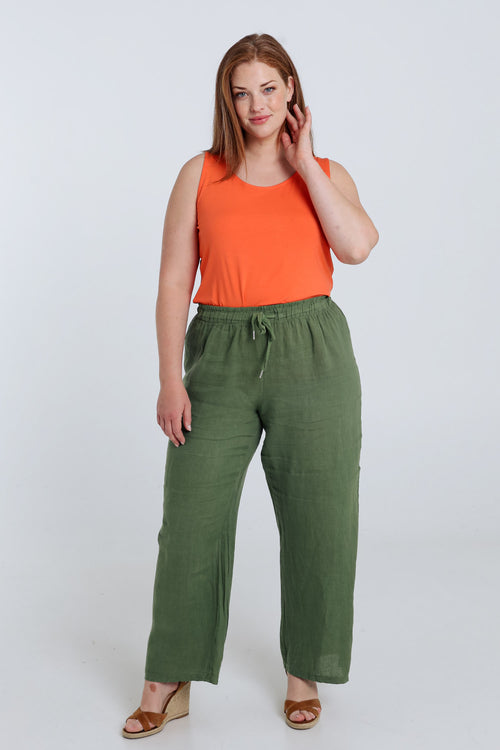 Effen linnen broek-Paprika-8