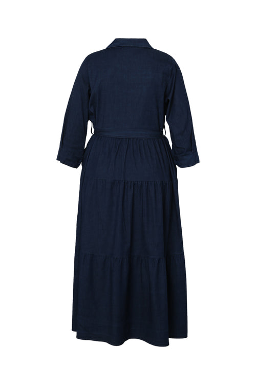 Lange jurk met volants van denim-Paprika-11