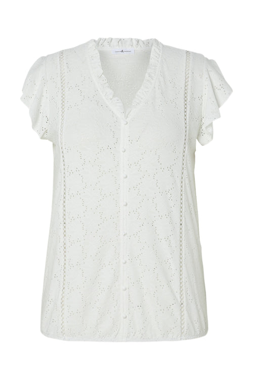 Effen kanten T-shirt met ruffles-Paprika-10