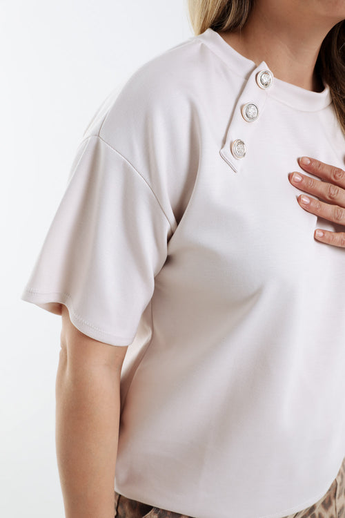 Effen T-shirt met decoratieve knopen-Paprika-6