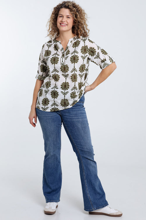 Blouse met opengewerkt detail en tweekleurige print-Paprika-8