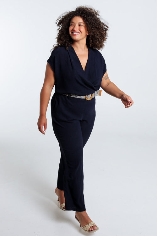 Eénkleurige jumpsuit met riem-Paprika-9
