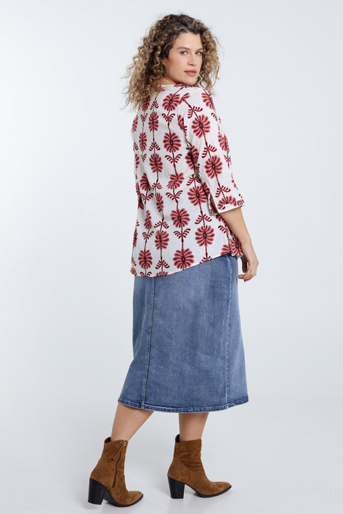 Blouse met opengewerkt detail en tweekleurige print-Paprika-2