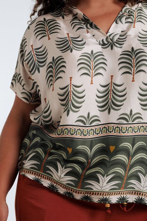 Blouse van viscose met palmprint-Paprika-6