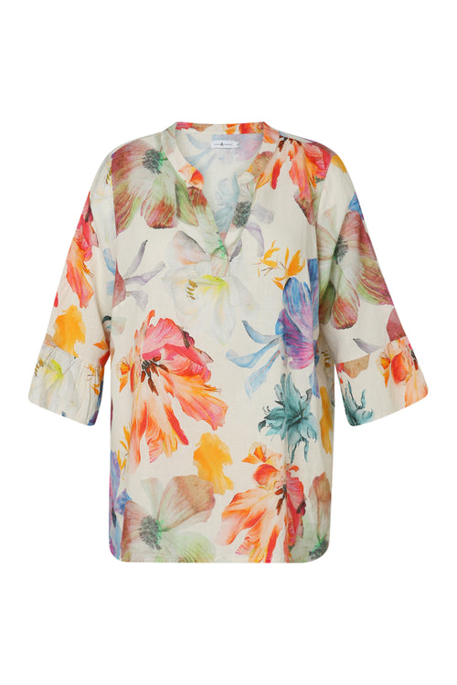 Bloes van linnen met bloemenprint-Paprika-2