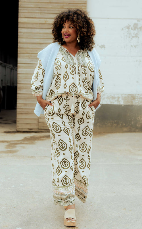 Pantalon large imprimé ethnique bicolore-Paprika-1