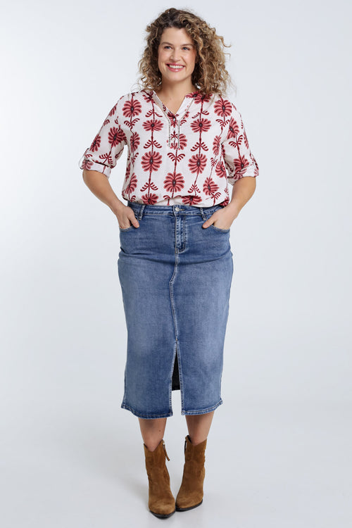 Blouse met opengewerkt detail en tweekleurige print-Paprika-7