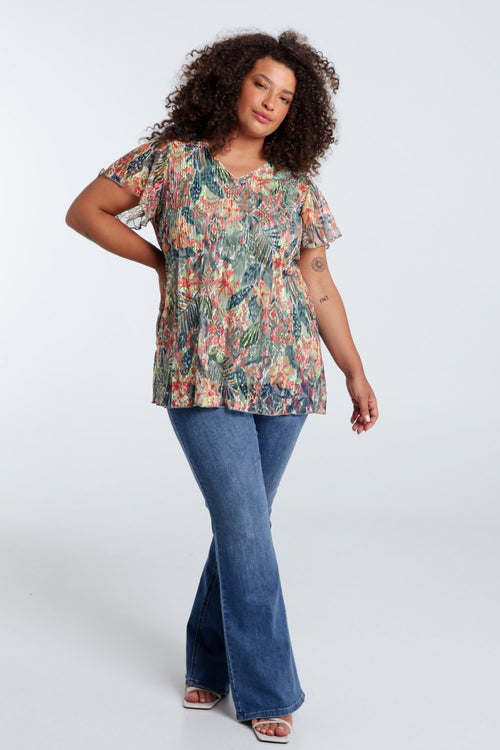 Plissé kanten tuniek met bloemenprint-Paprika-8