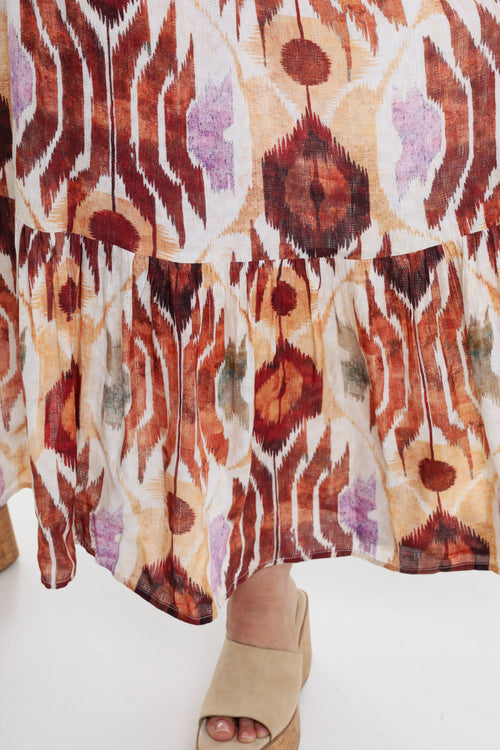 Lange jurk van viscose met etnische print-Paprika-6